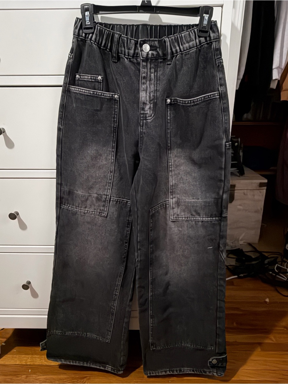 Relaxed Washed Black Men's Cargo Pants